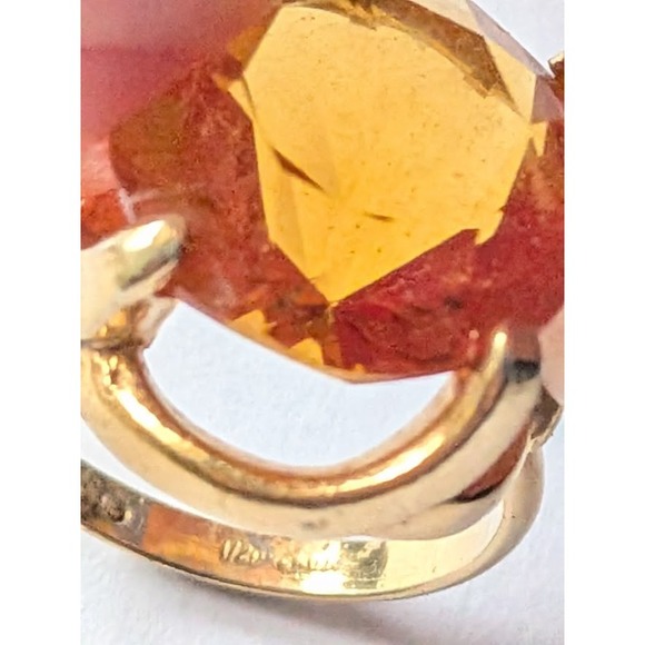 Vintage Ring Sz 5.5 MCM Honey Amber 1/20 12K Gold Filled Statement Cocktail Bold - Picture 7 of 8